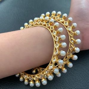 Pearl and Clear Gem Bangles x 2